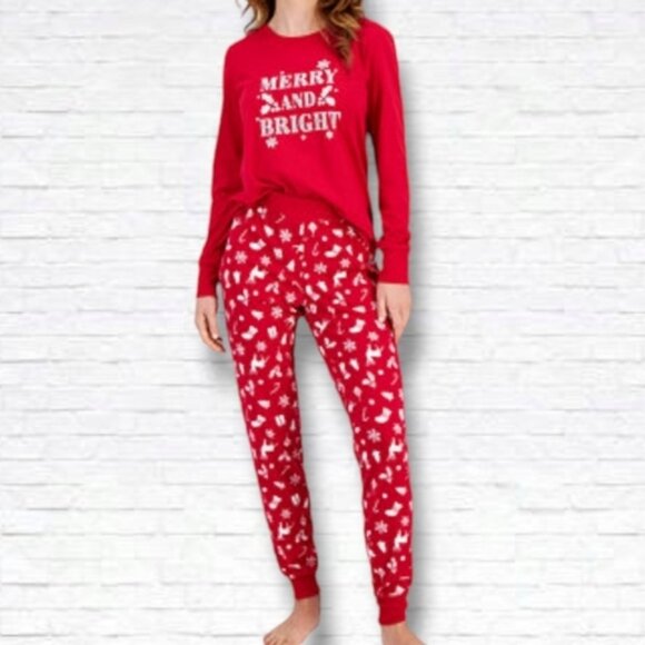 Macy's Red/White Matching Merry Bright Holiday Pajamas Set Size S Women's - Picture 1 of 13